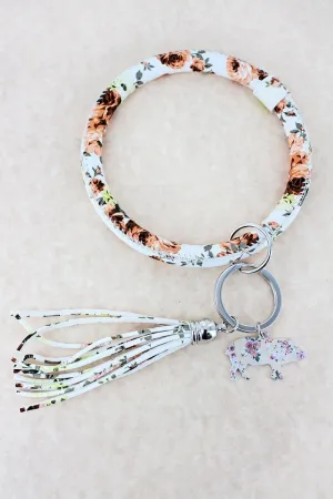 Bangle Pig Sunflower Key Chain Faux Leather