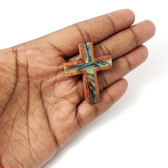 Bayong Wood Cross with Abalone Shell Focal Pendant 40x30mm (1pc)