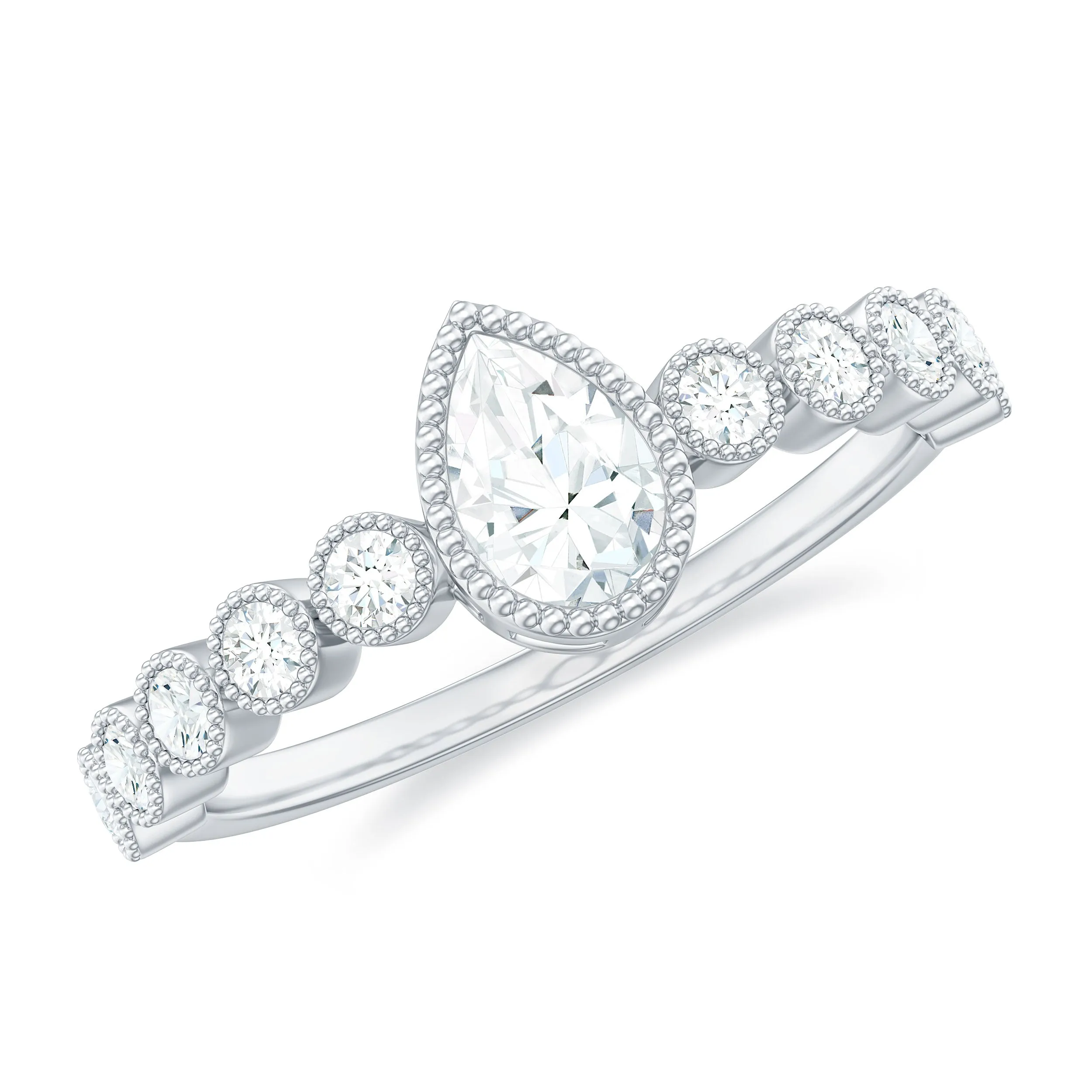 Bezel Set Pear Cut Moissanite Solitaire Ring