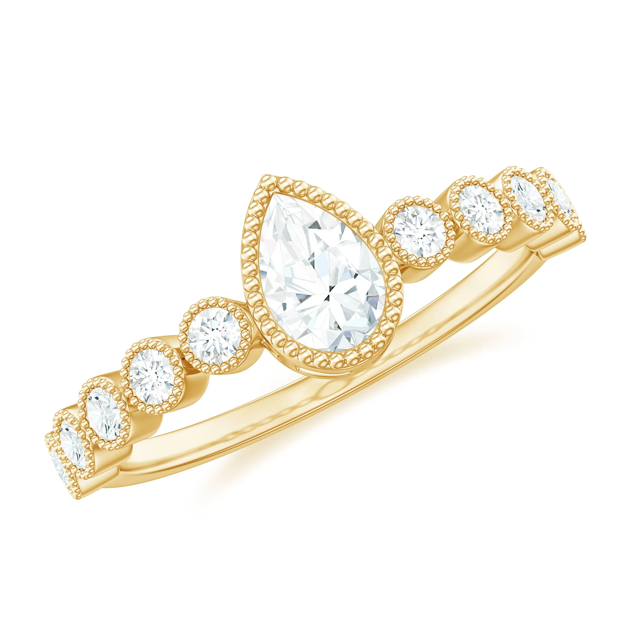 Bezel Set Pear Cut Moissanite Solitaire Ring