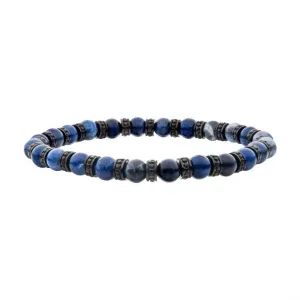 Black Steel Disks Alternating with Genuine Lapis Lazuli & Blue Sodalite Stone Beads