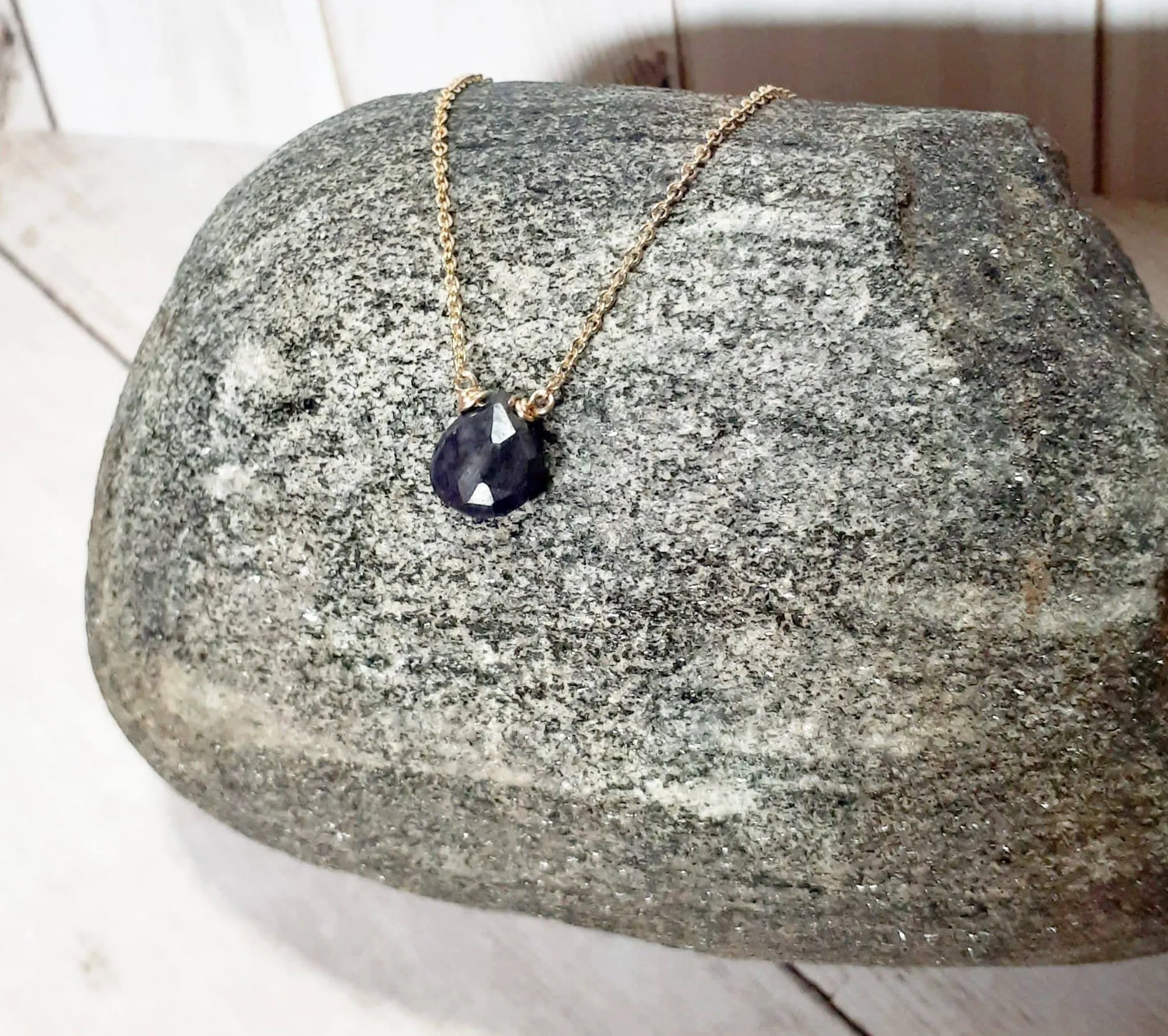Blue Sapphire Heart Briolette Necklace