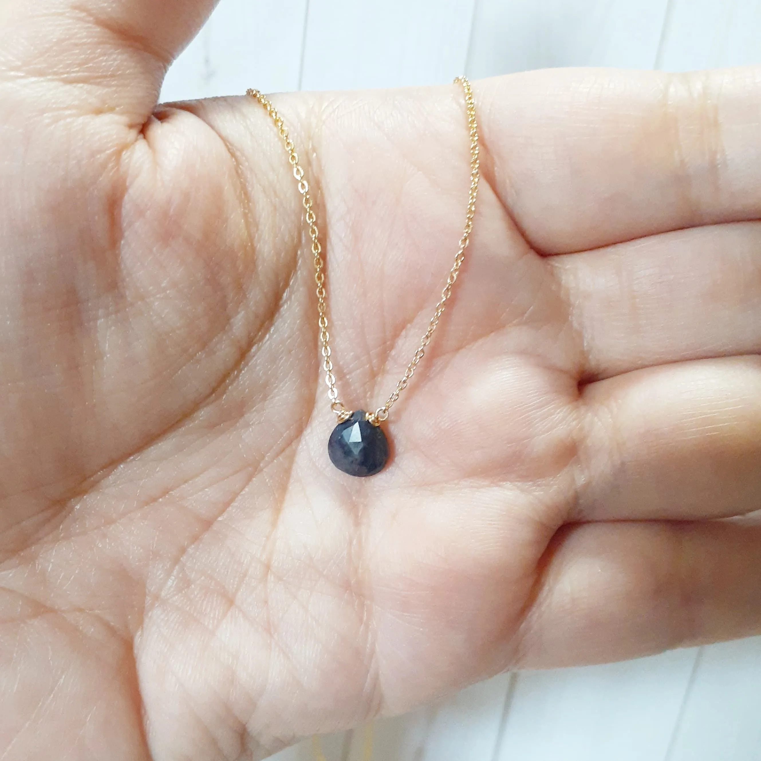 Blue Sapphire Heart Briolette Necklace
