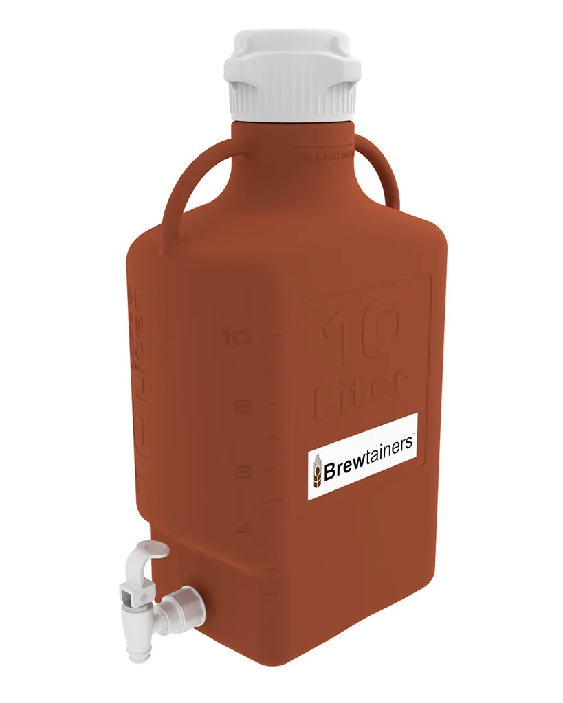 Brewtainers High Density Poly Ethylene (HDPE) Amber Light Blocking 10L (3.44 Gal Max) Homebrew Yeast Spigoted Despensing Container with leakproof Tight Sealed 83B Cap