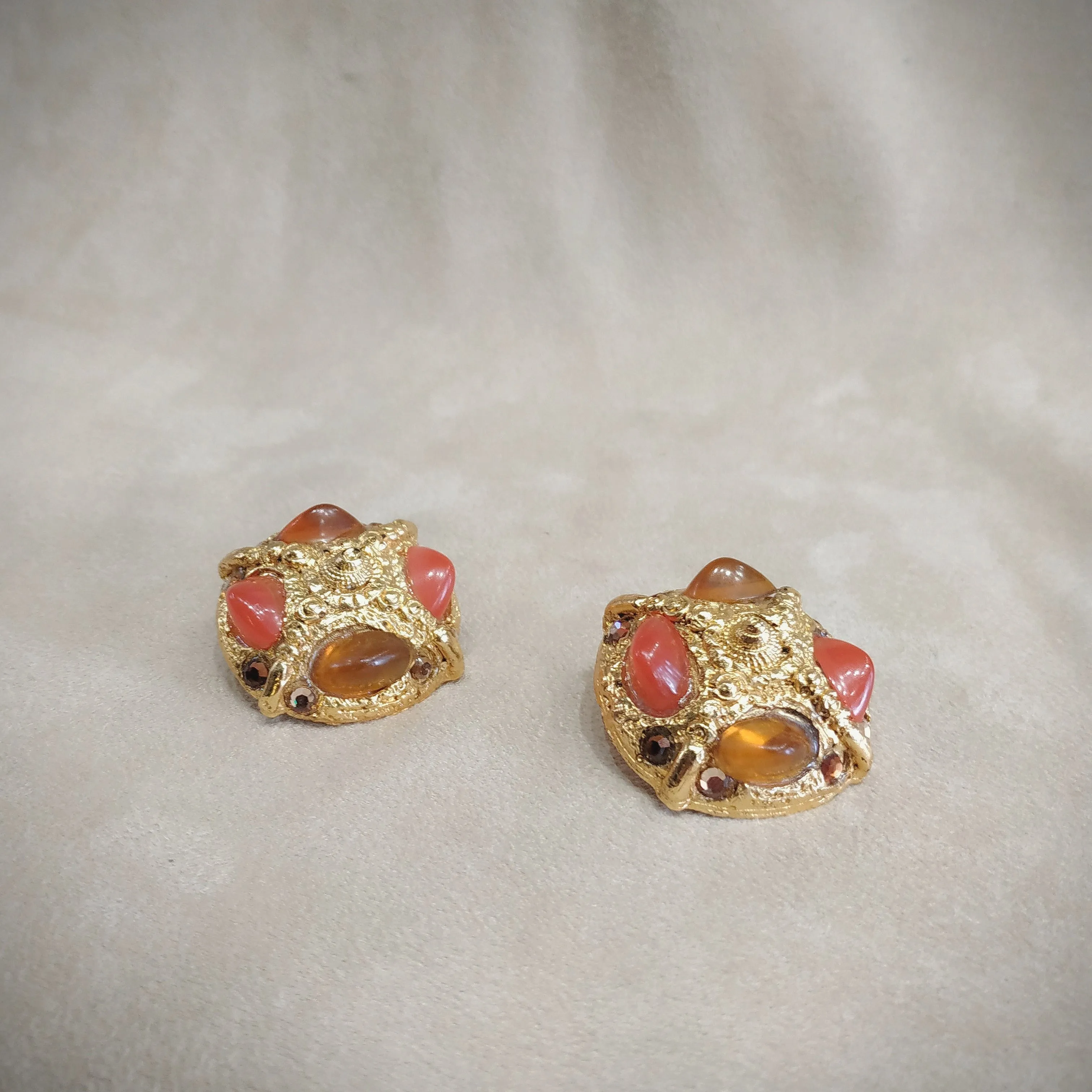 Chunky Amber Yellow Vintage Clip on  Earrings