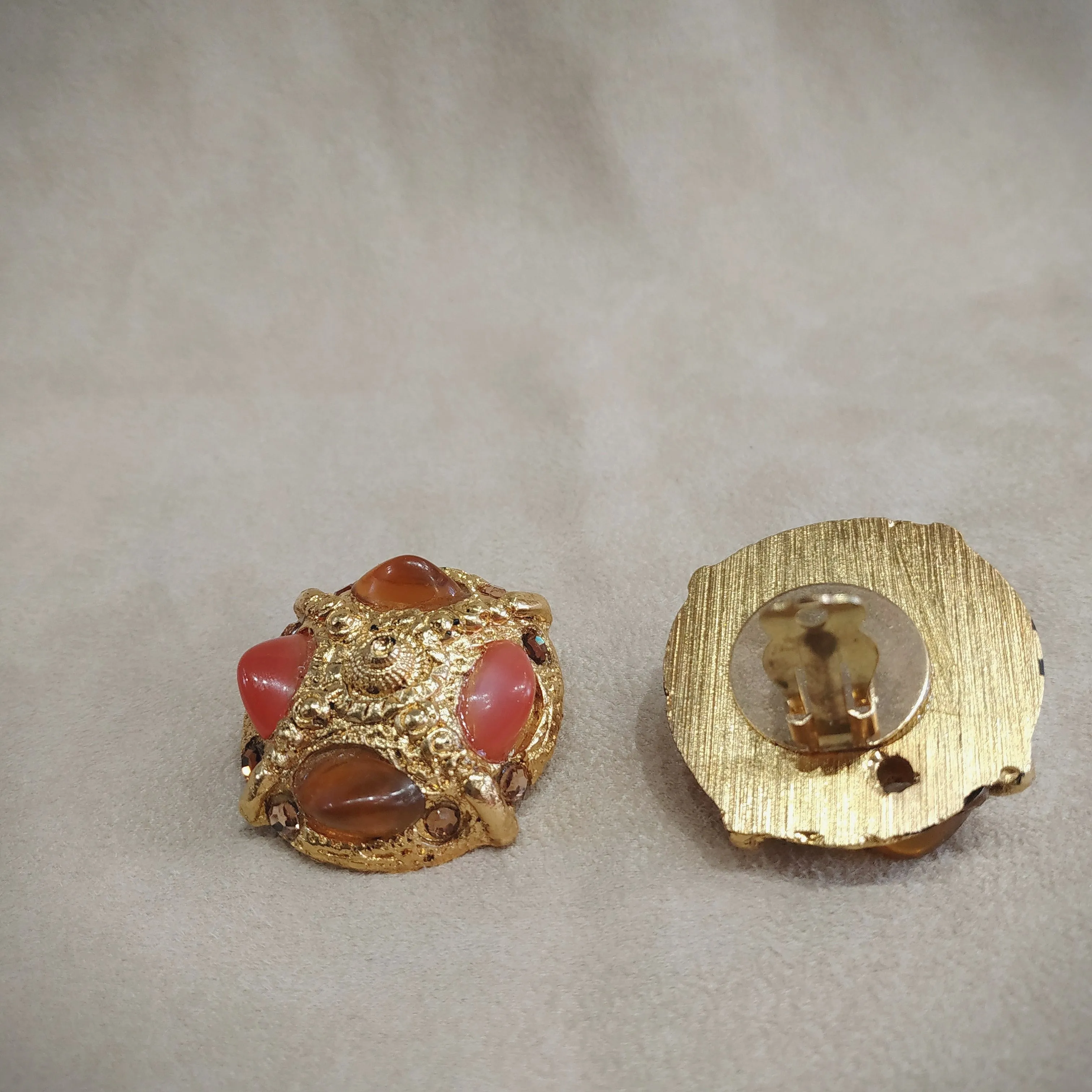Chunky Amber Yellow Vintage Clip on  Earrings