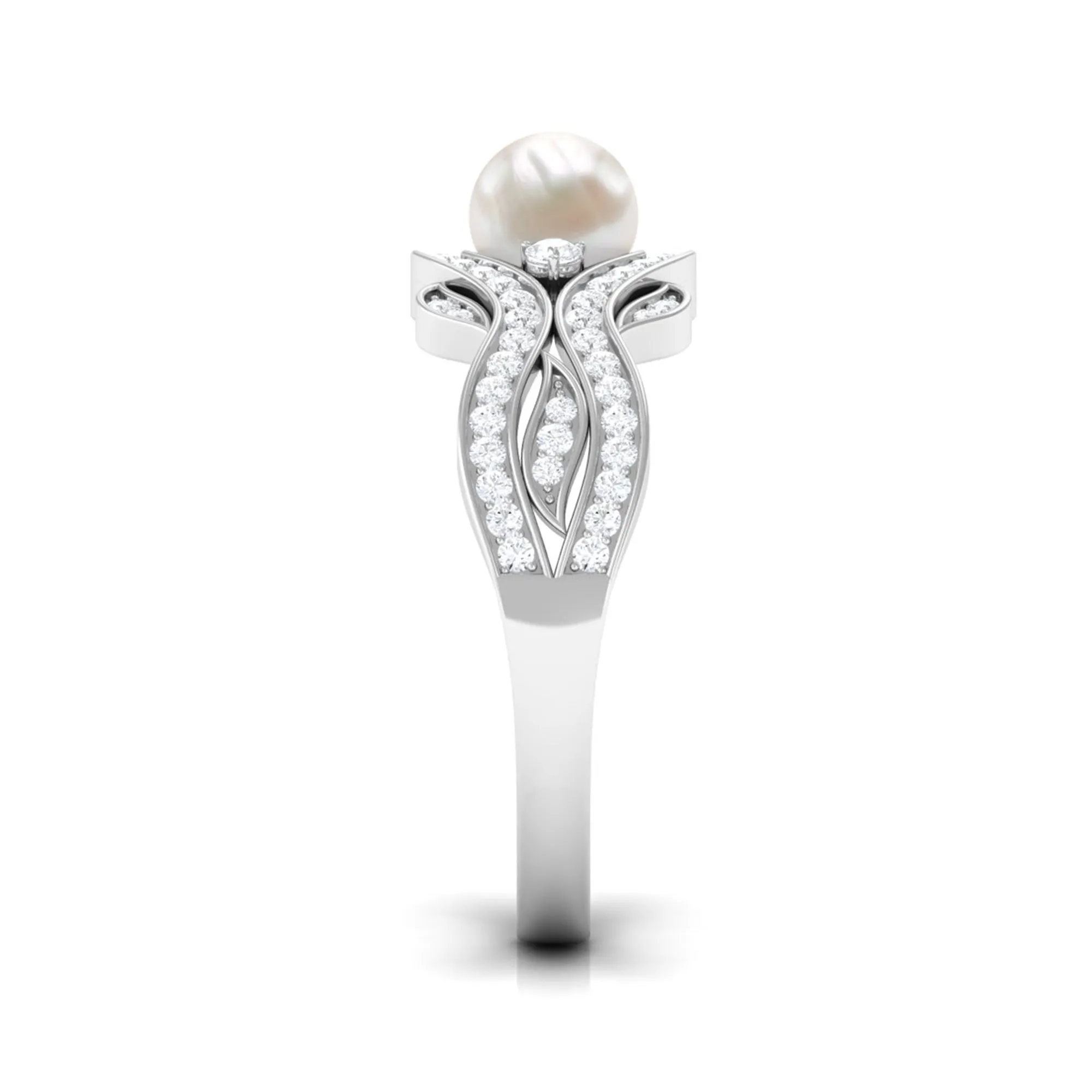 Designer Freshwater Pearl and Diamond Anniversary Band Ring