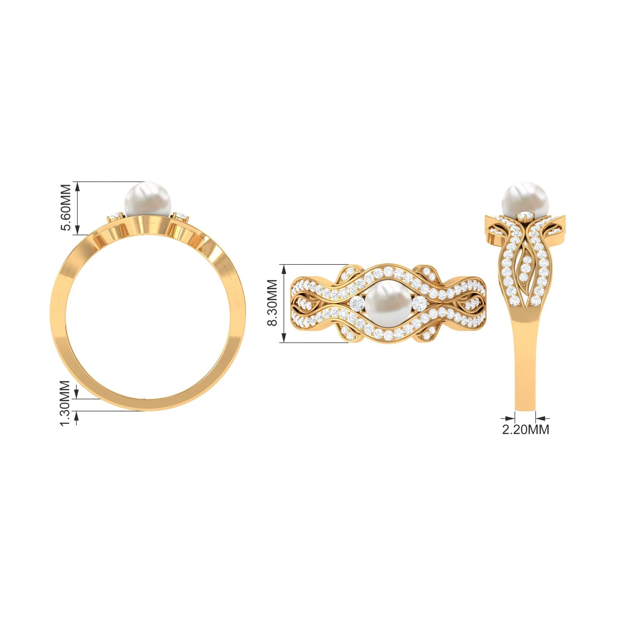 Designer Freshwater Pearl and Diamond Anniversary Band Ring
