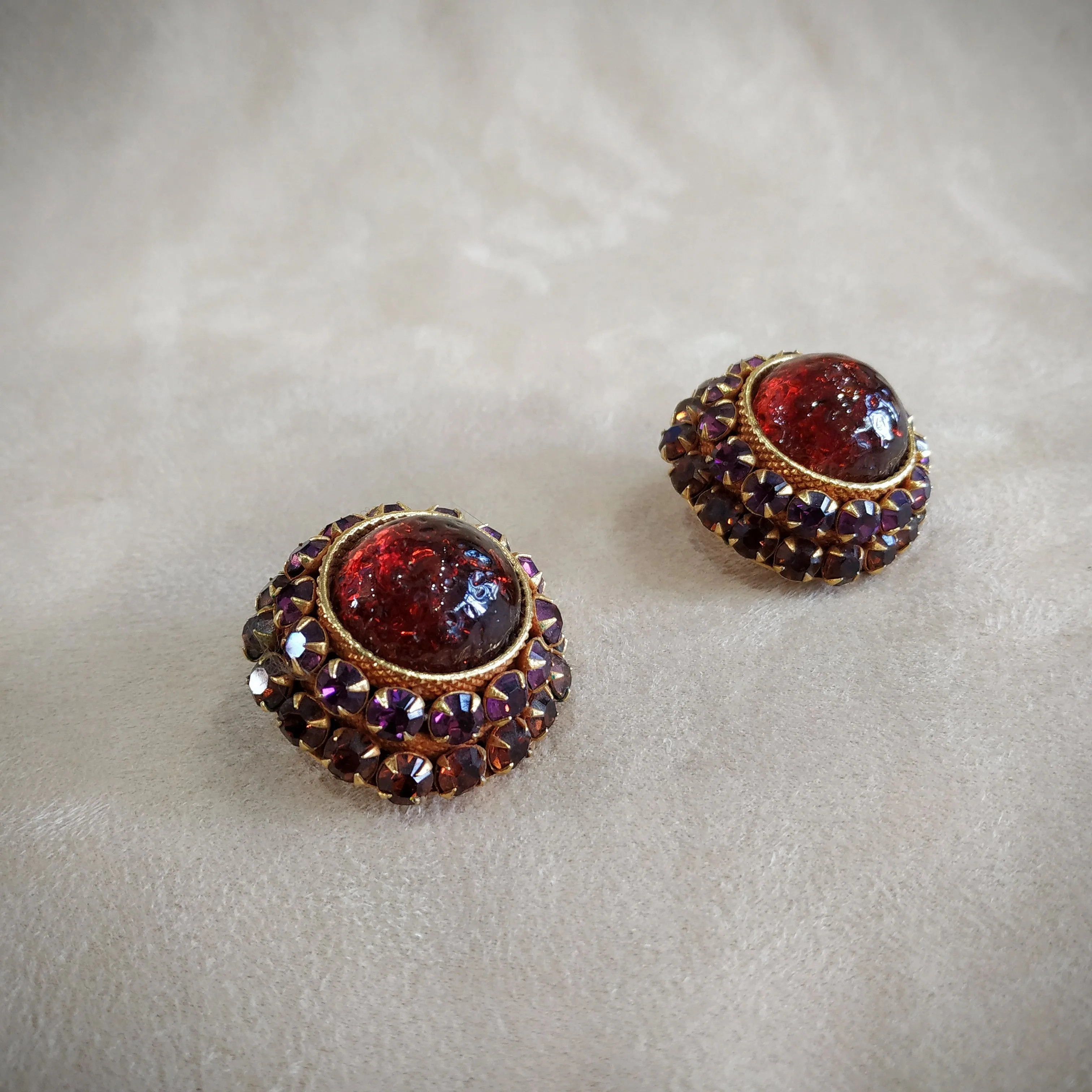 Dominique Aurientis statement Amber Purple Clip on Earrings
