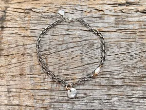 Double-chain Rock & Pearl Bracelet
