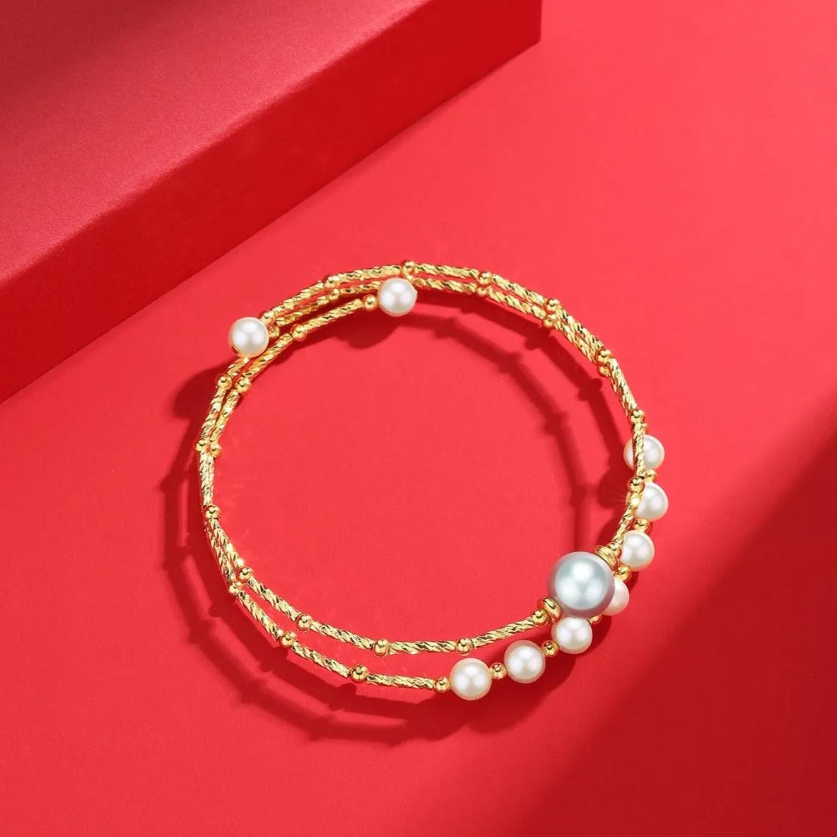 Dual-Layer Gold Beaded Grey Freshwater Pearl Bracelet