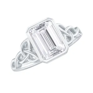 Emerald Cut Zircon Celtic Solitaire Engagement Ring