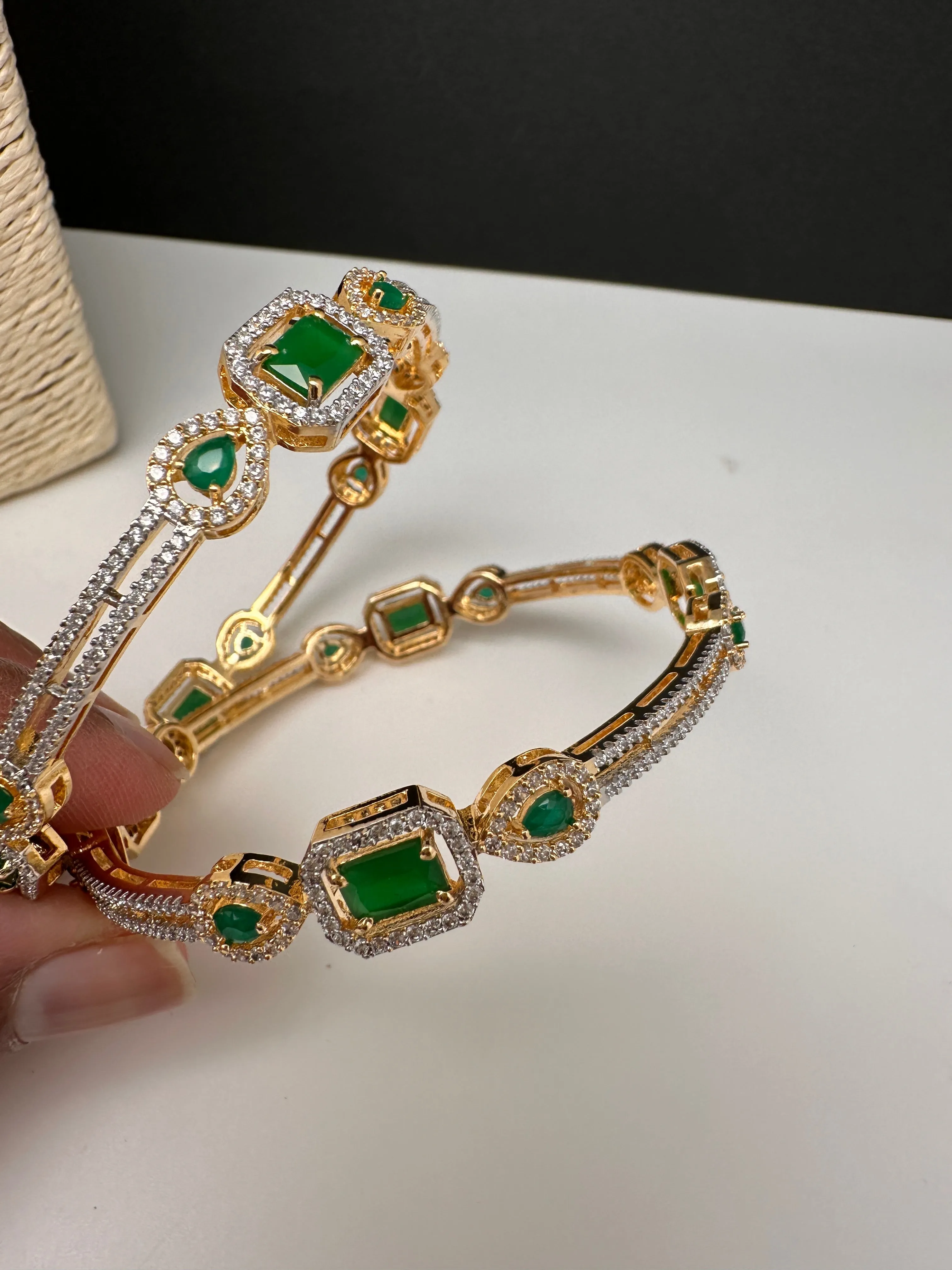 Emerald Green Sleek CZ Bangles