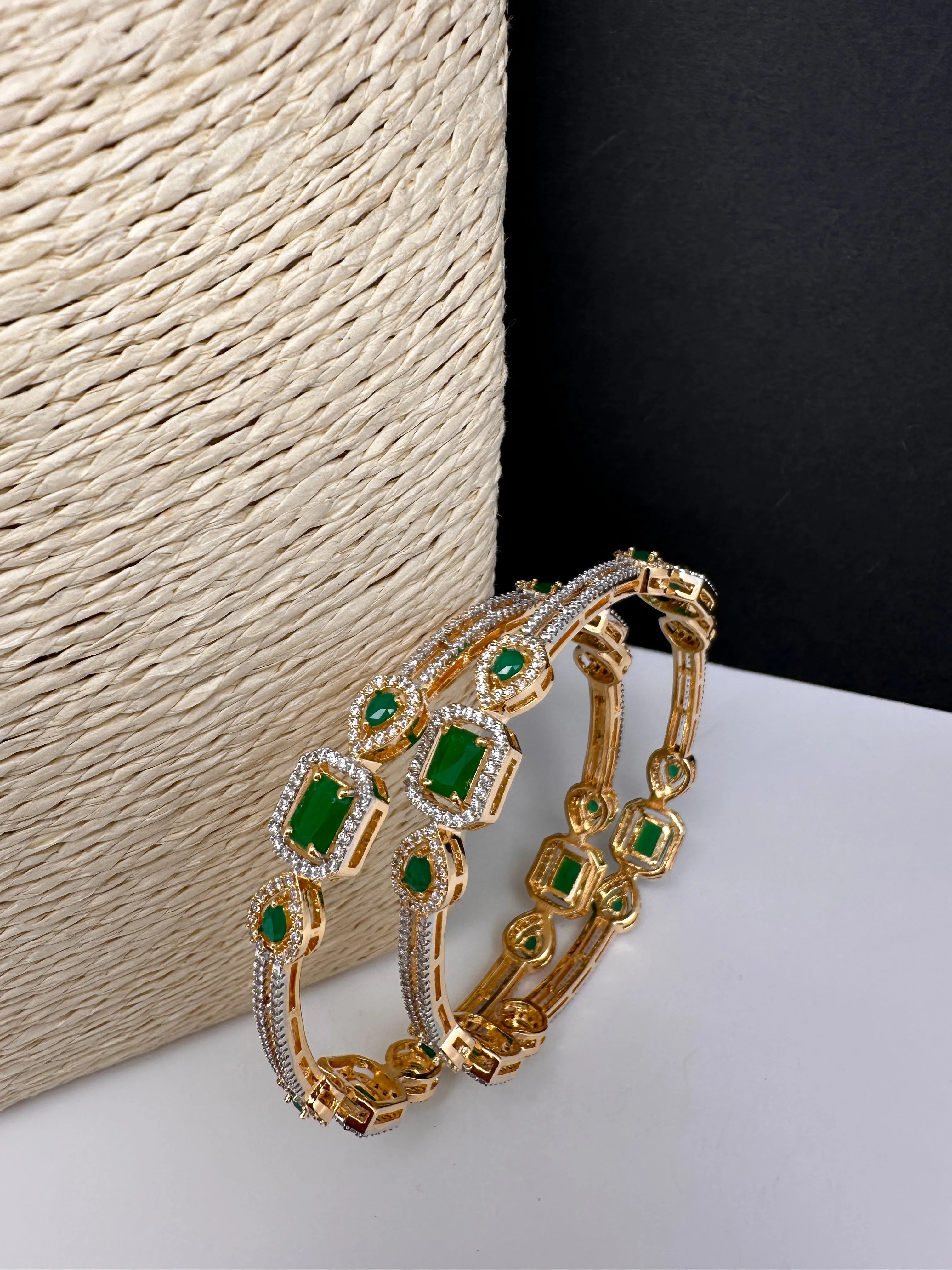Emerald Green Sleek CZ Bangles