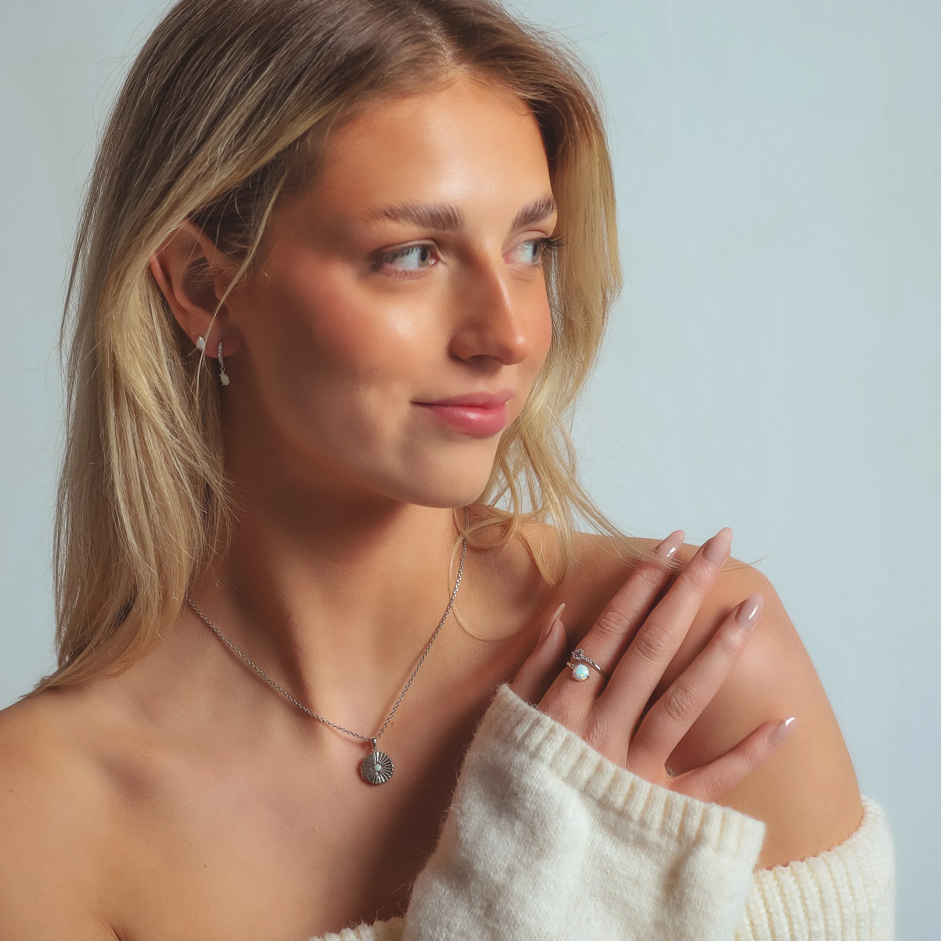 Eva Opal Charm Drop Huggies | 925 Sterling Silver