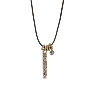 Gold Pave Diamond Bar Charm Necklace
