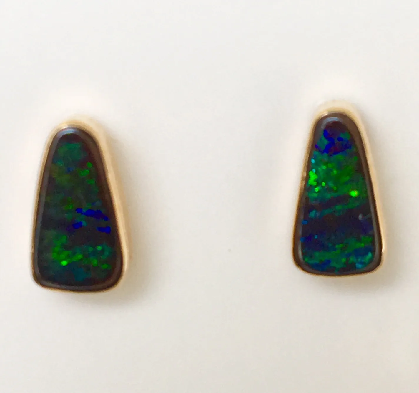 Green Blue solid boulder opal stud earrings