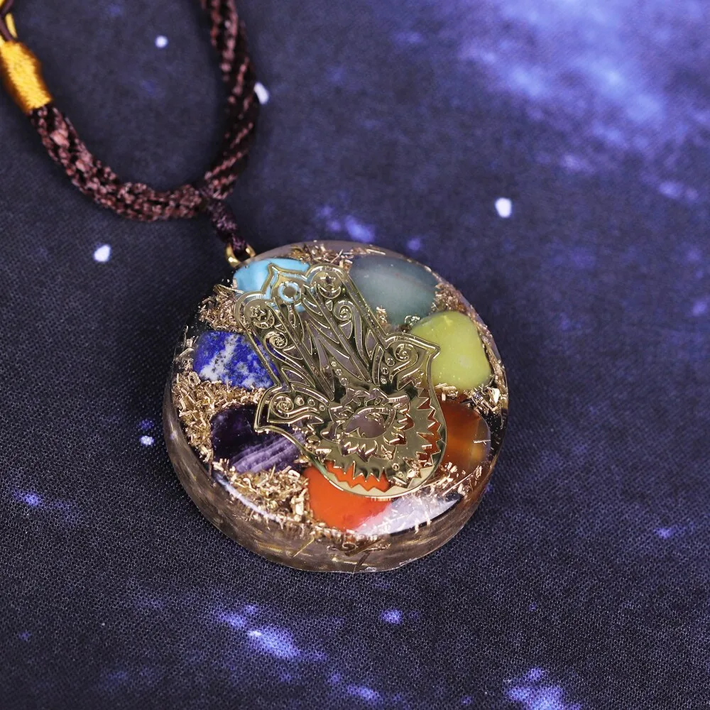Hand Of Fatifa Orgonite Necklace Energy Stone Chakra Pendant Healing Reiki Yoga Meditation Jewelry Gift