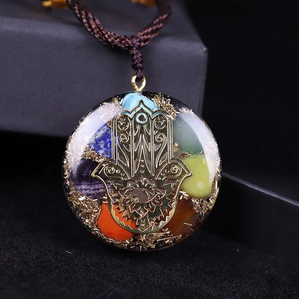 Hand Of Fatifa Orgonite Necklace Energy Stone Chakra Pendant Healing Reiki Yoga Meditation Jewelry Gift