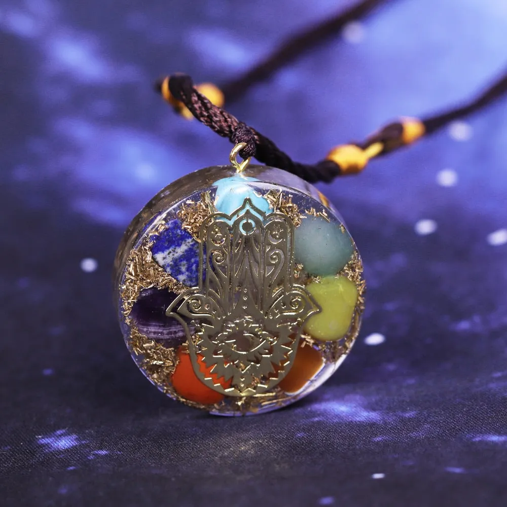 Hand Of Fatifa Orgonite Necklace Energy Stone Chakra Pendant Healing Reiki Yoga Meditation Jewelry Gift
