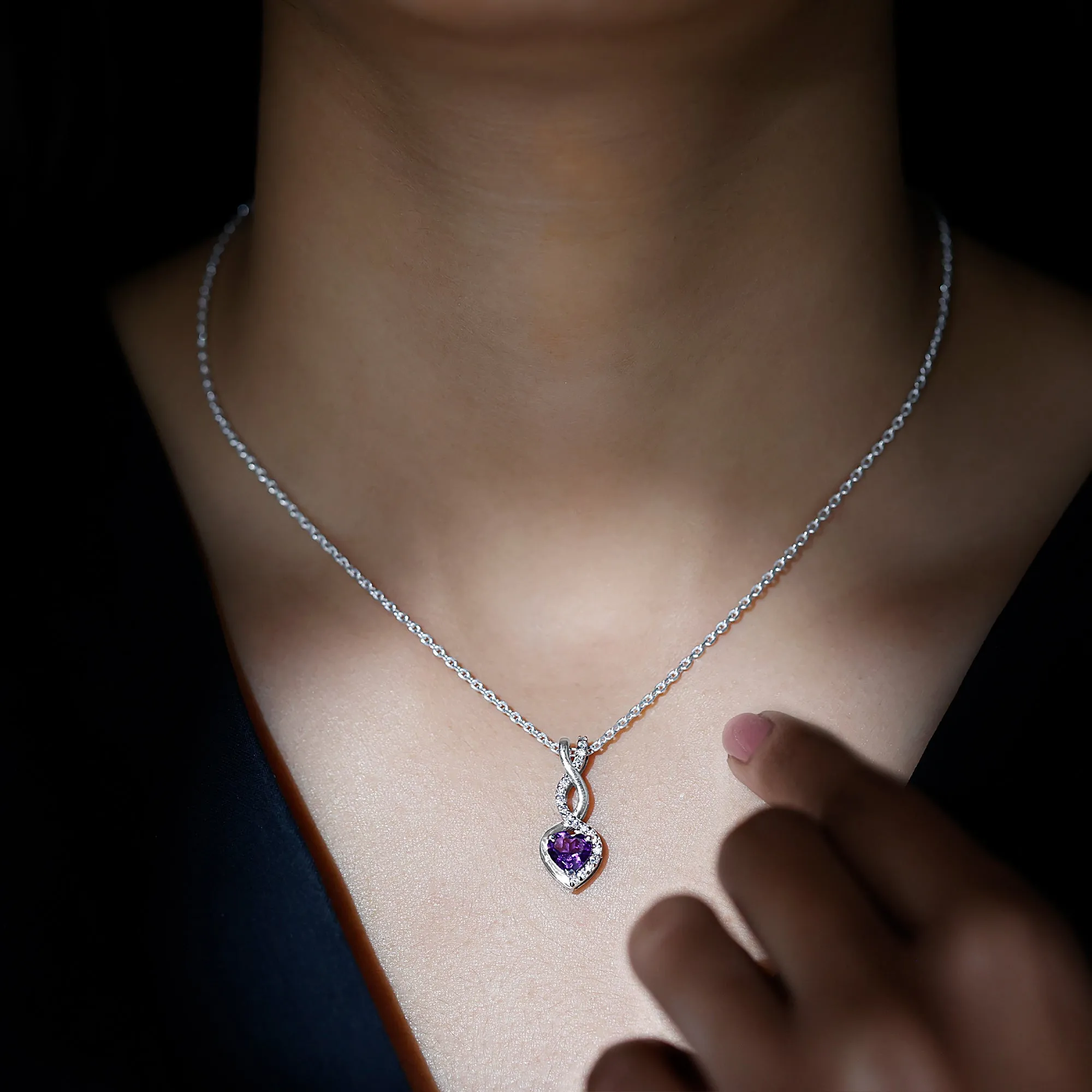 Heart Shape Amethyst Infinity Pendant Necklace