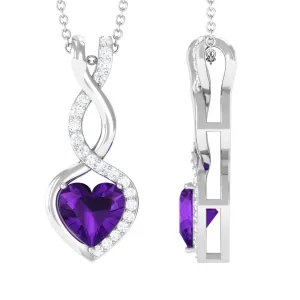 Heart Shape Amethyst Infinity Pendant Necklace