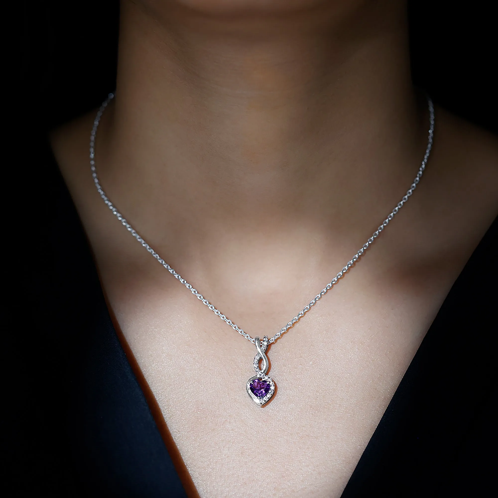 Heart Shape Amethyst Infinity Pendant Necklace