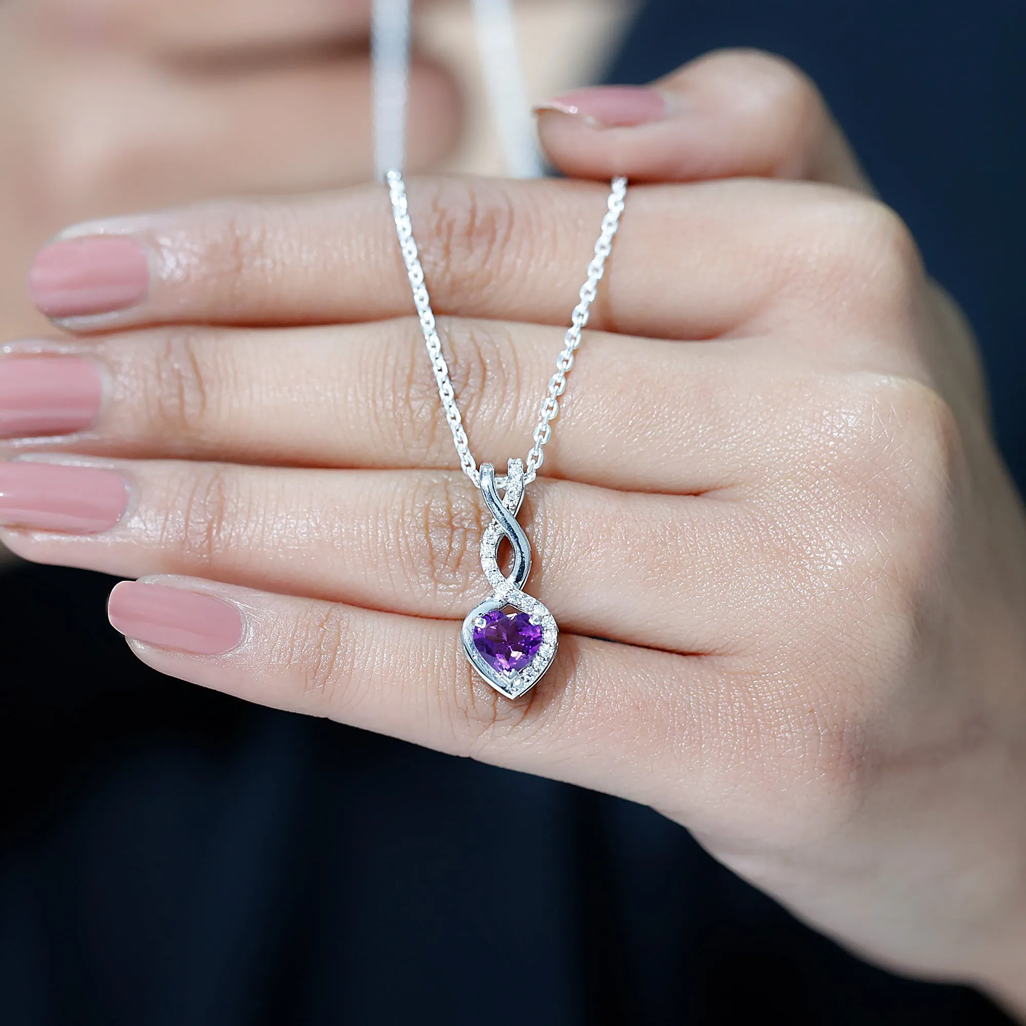 Heart Shape Amethyst Infinity Pendant Necklace