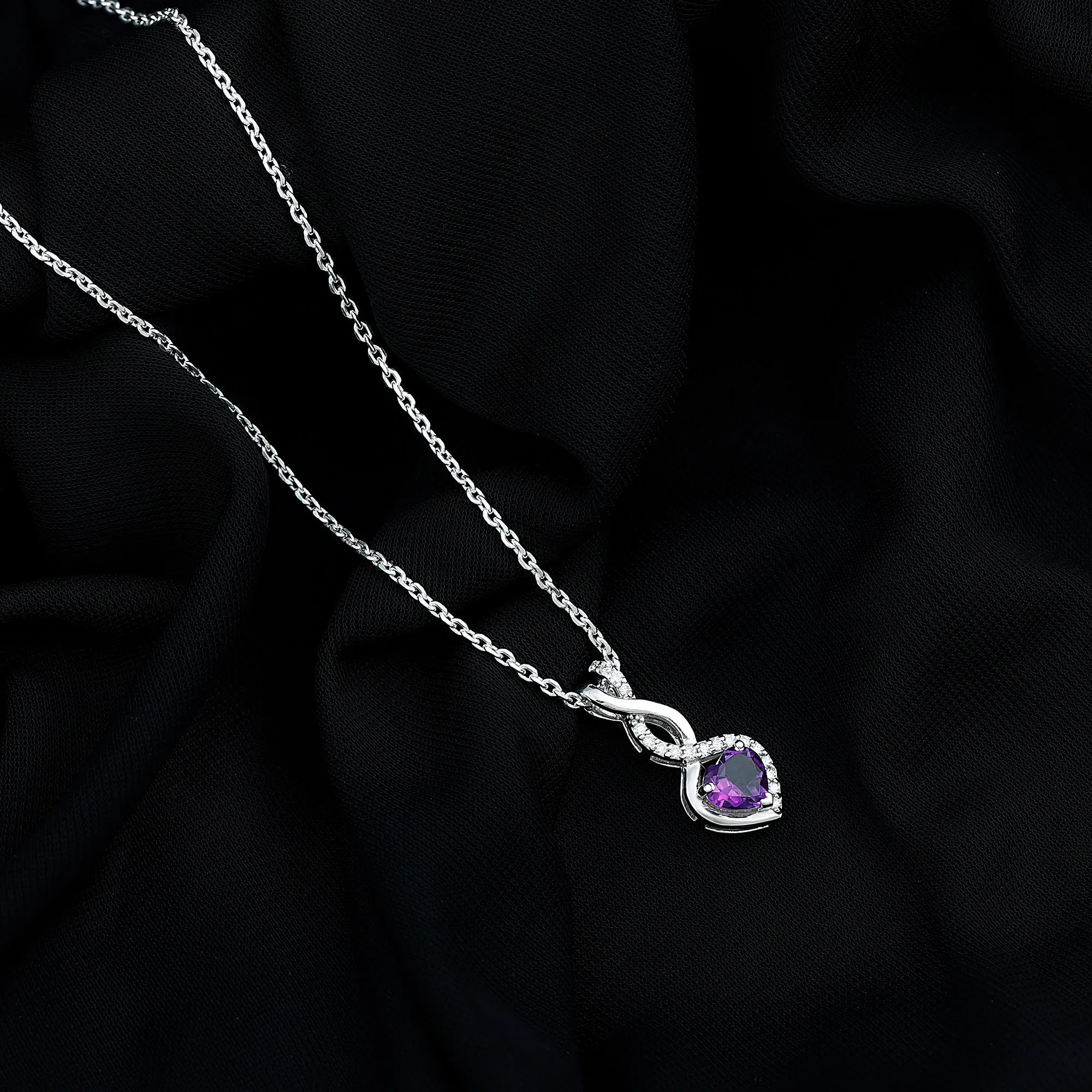 Heart Shape Amethyst Infinity Pendant Necklace
