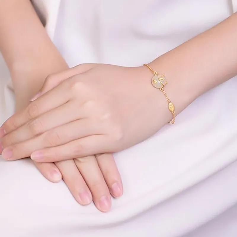 Inspired design gilt inlaid natural Hetian jade cat bracelet