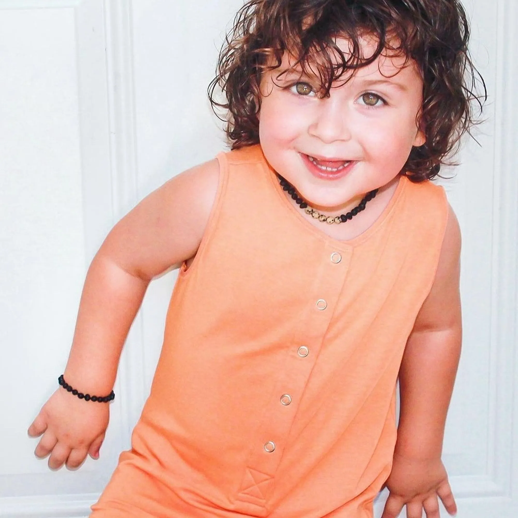 Kids | Dalmatian Jasper   Raw Cherry Amber Necklace