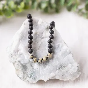Kids | Dalmatian Jasper   Raw Cherry Amber Necklace