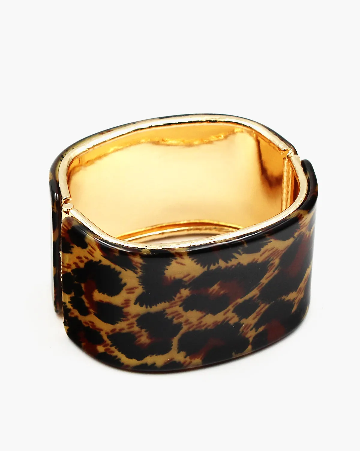 Leopard Print Resin Hinged Bangle