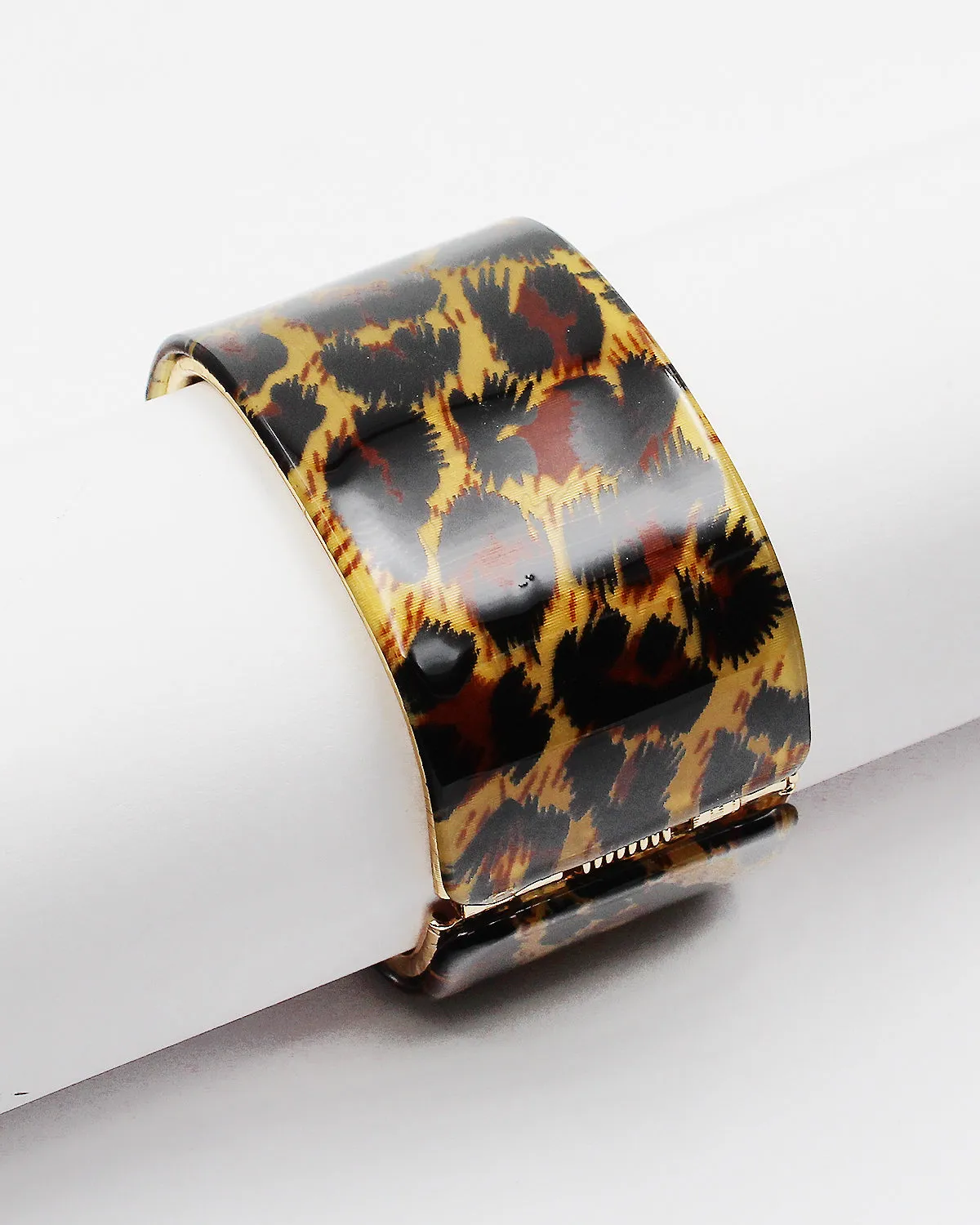 Leopard Print Resin Hinged Bangle