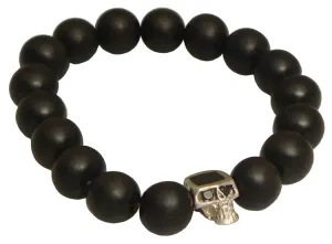 MARCOS - "EBONY WOOD and SILVER SKULL" Bracelet with Black Diamond Eyes
