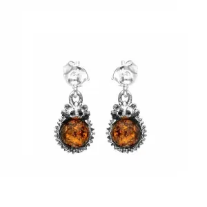 MILENA Earrings Silver and Amber Hedgehog Stud Drop