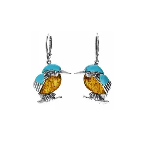 MILENA Earrings Silver and Amber Kingfisher Small