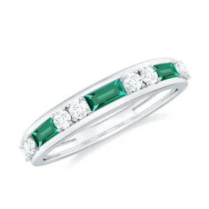 Minimal Created Emerald and Diamond Half Eternity Band Ring