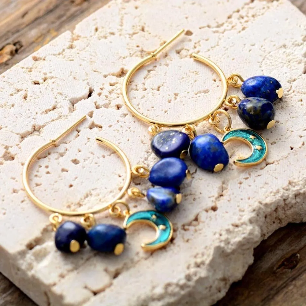 Moon Lapis Lazuli Dangle Earrings