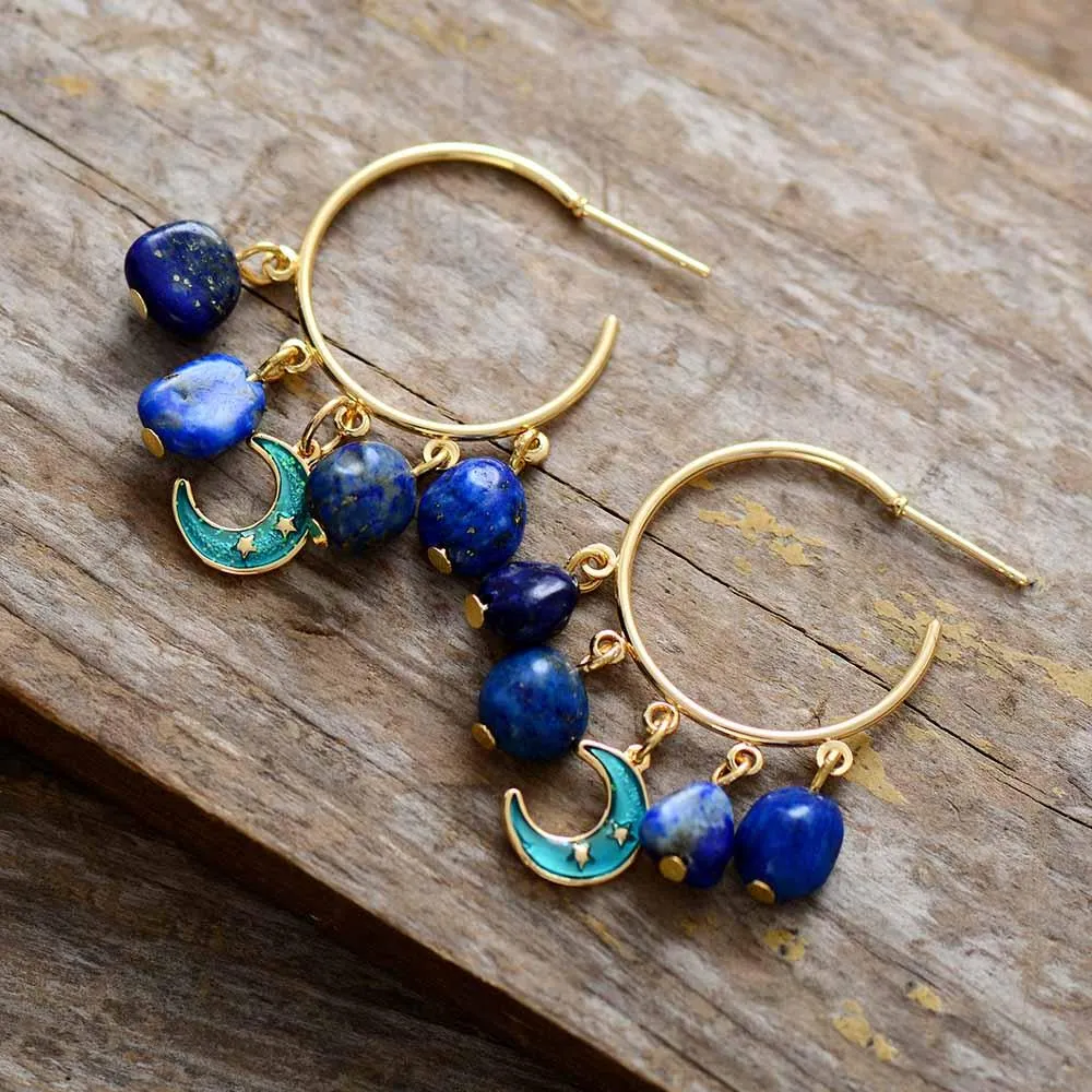 Moon Lapis Lazuli Dangle Earrings