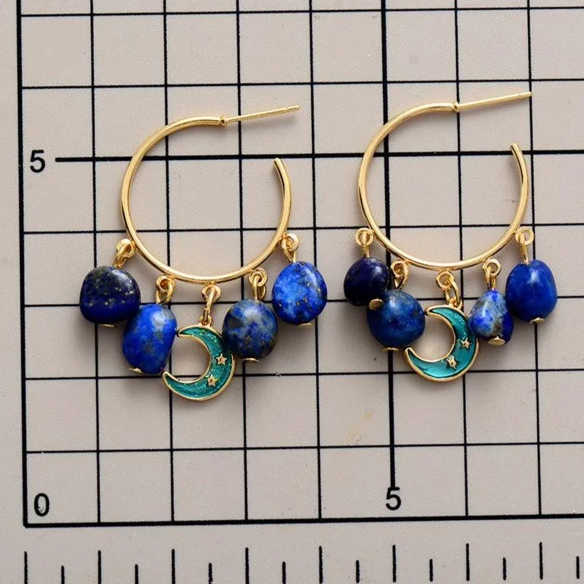 Moon Lapis Lazuli Dangle Earrings