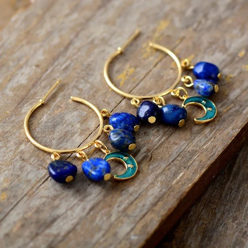 Moon Lapis Lazuli Dangle Earrings