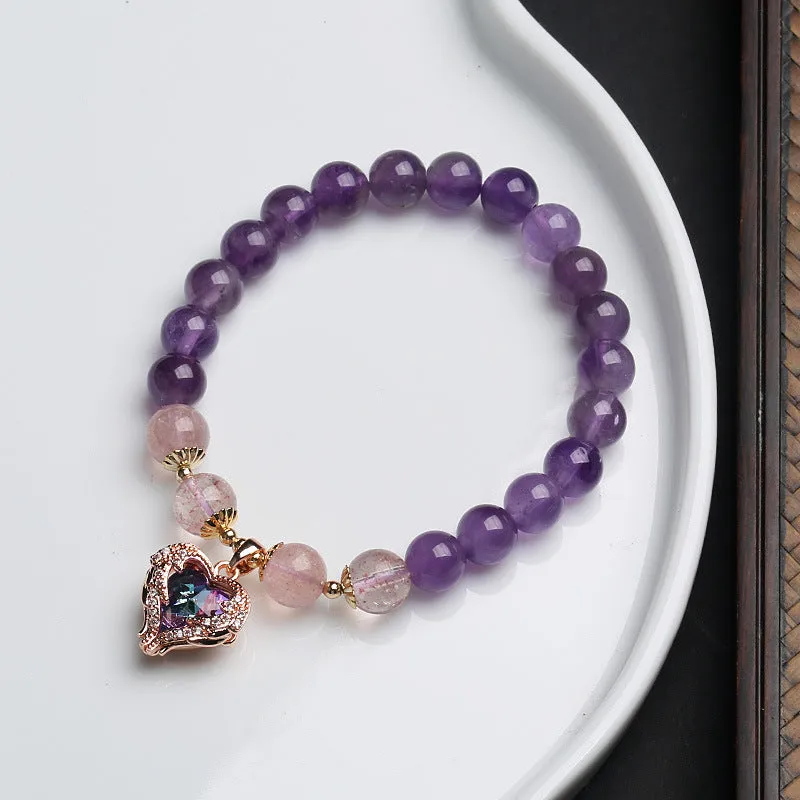 Natural Amethyst Strawberry Crystal Bracelet Ocean Heart Crystal Bracelet Women