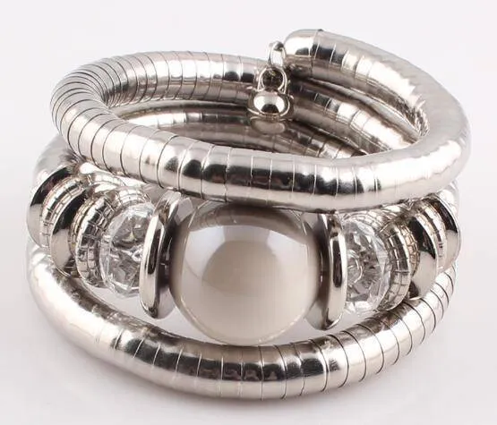 Natural Stone Beads Charms Snake Bracelet  Pearl Adjustable Bangle