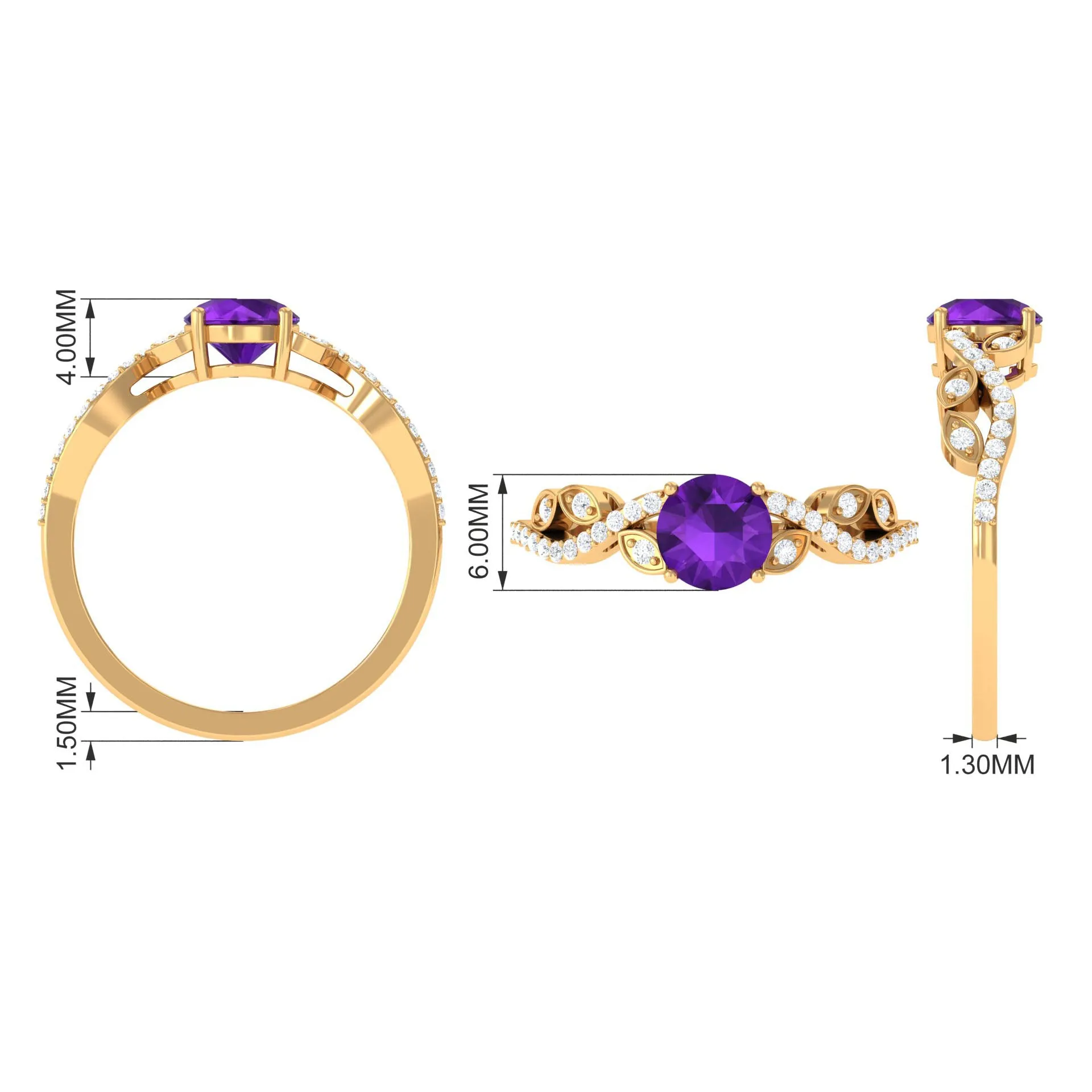 Nature Inspired Amethyst and Diamond Solitaire Engagement Ring