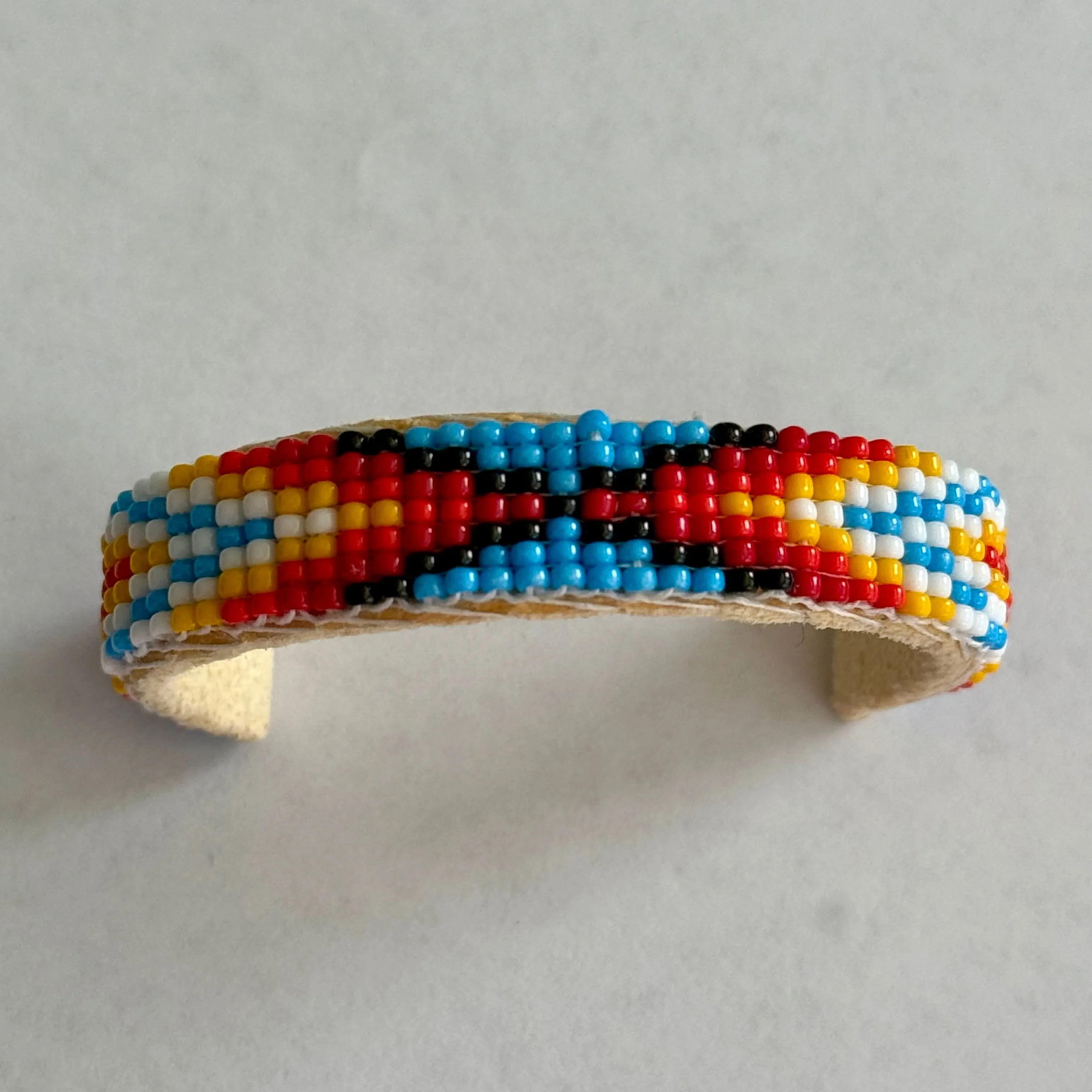 Navajo Handmade Seed Beaded Childrens Open Cuff Leather Bracelet New