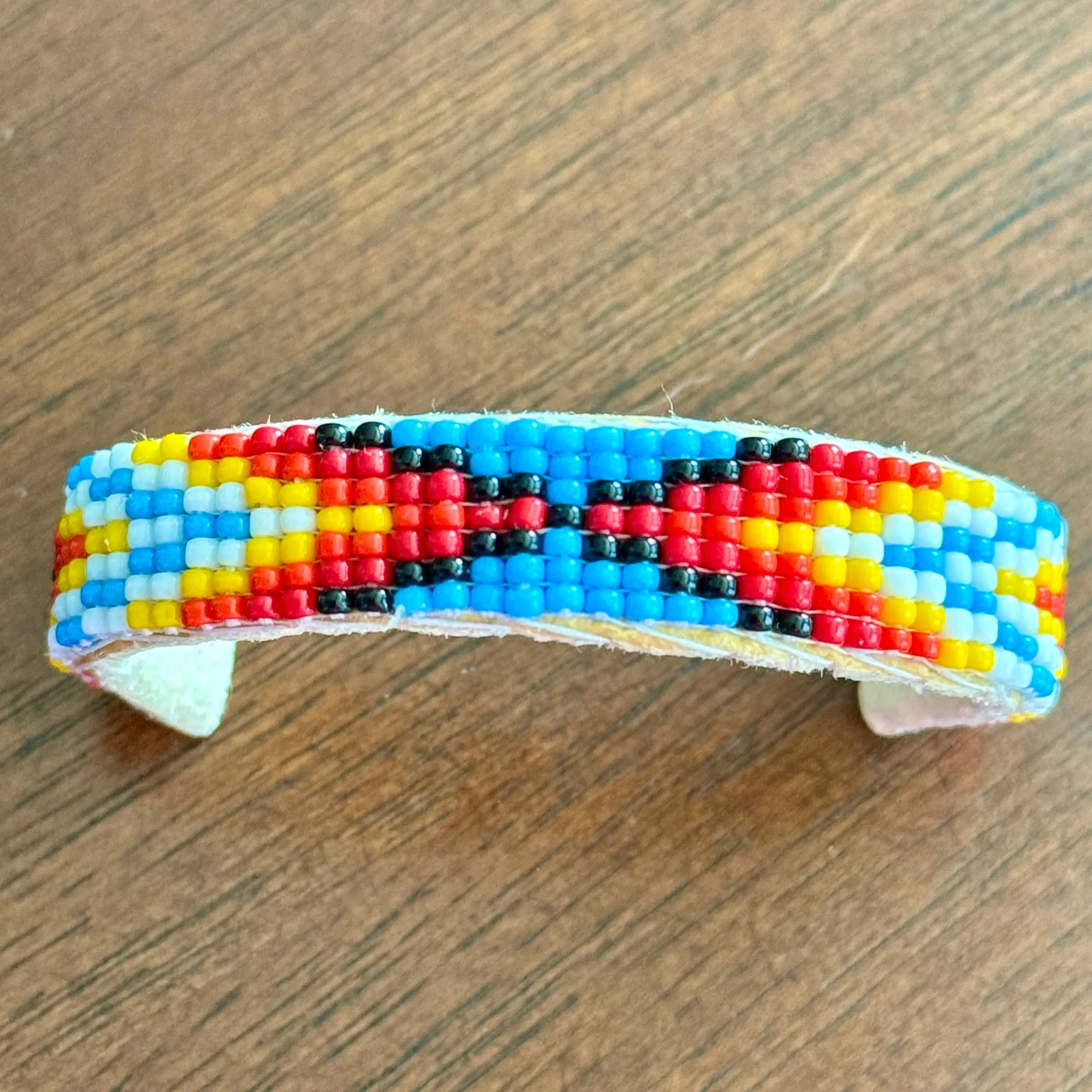 Navajo Handmade Seed Beaded Childrens Open Cuff Leather Bracelet New