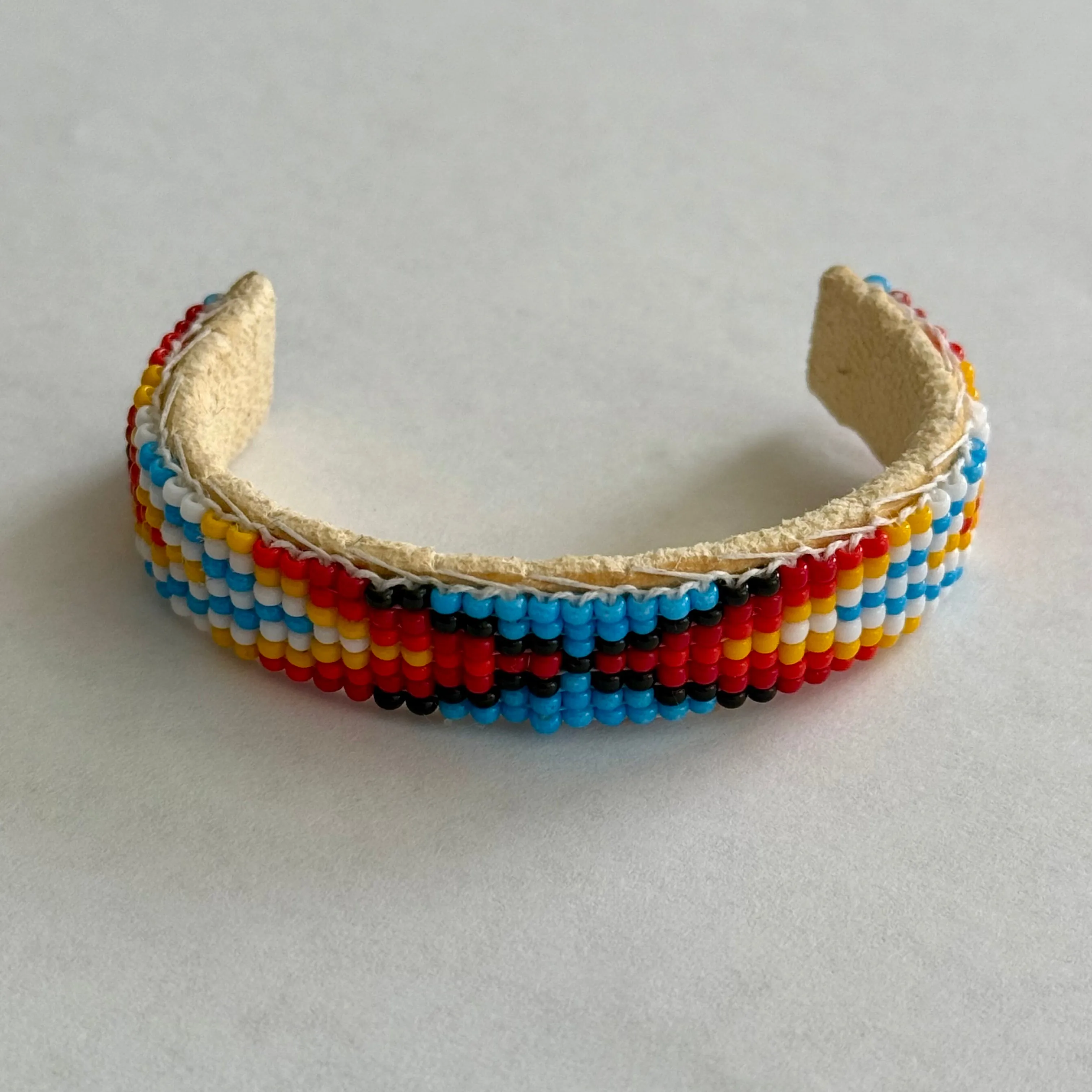 Navajo Handmade Seed Beaded Childrens Open Cuff Leather Bracelet New