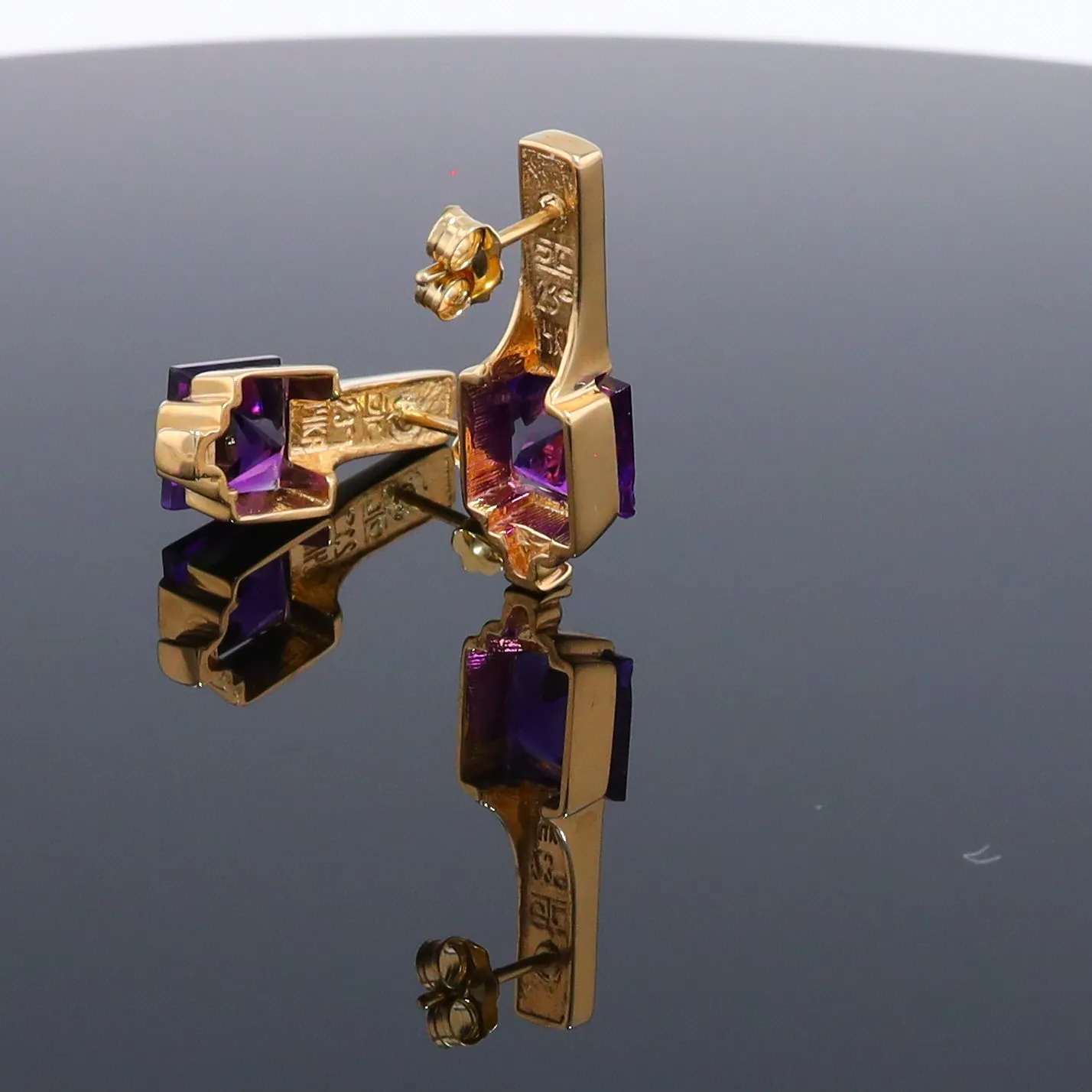 Opal Earrings Rectangle Inlaid Princess Cut Amethyst .06ctw Diamonds