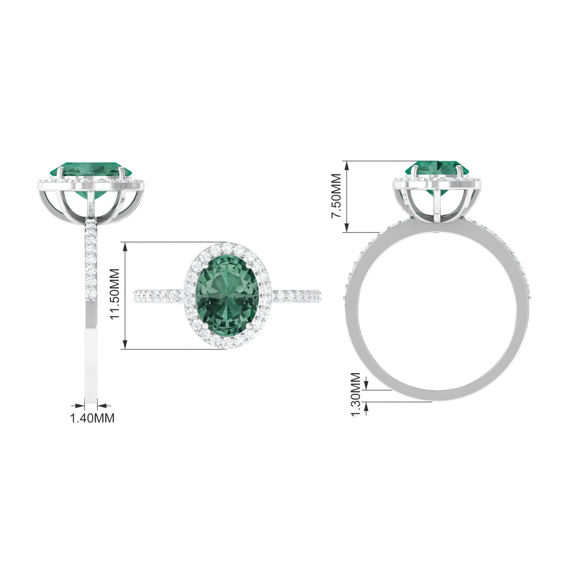 Oval Cut Created Green Sapphire and Diamond Halo Ring